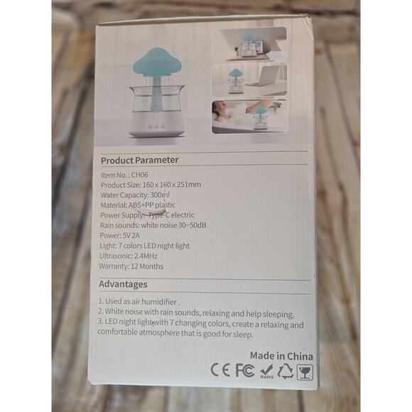 Aroma Diffuser Rain Cloud Essential Oil Humidifier, 7 Color Night Light - Picture 3 of 3